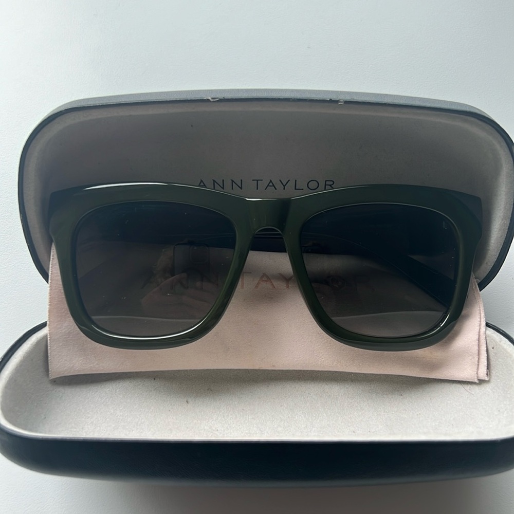 Ann Taylor Olive Green Rectangular Sunglasses Wit… - image 1